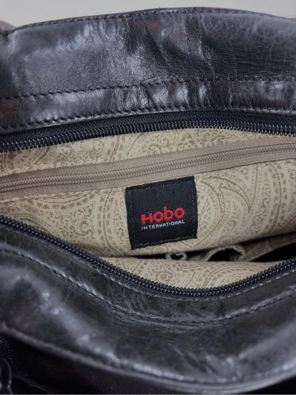 HOBO International Black Distressed Leather Convertible Shoulder Tote Bag